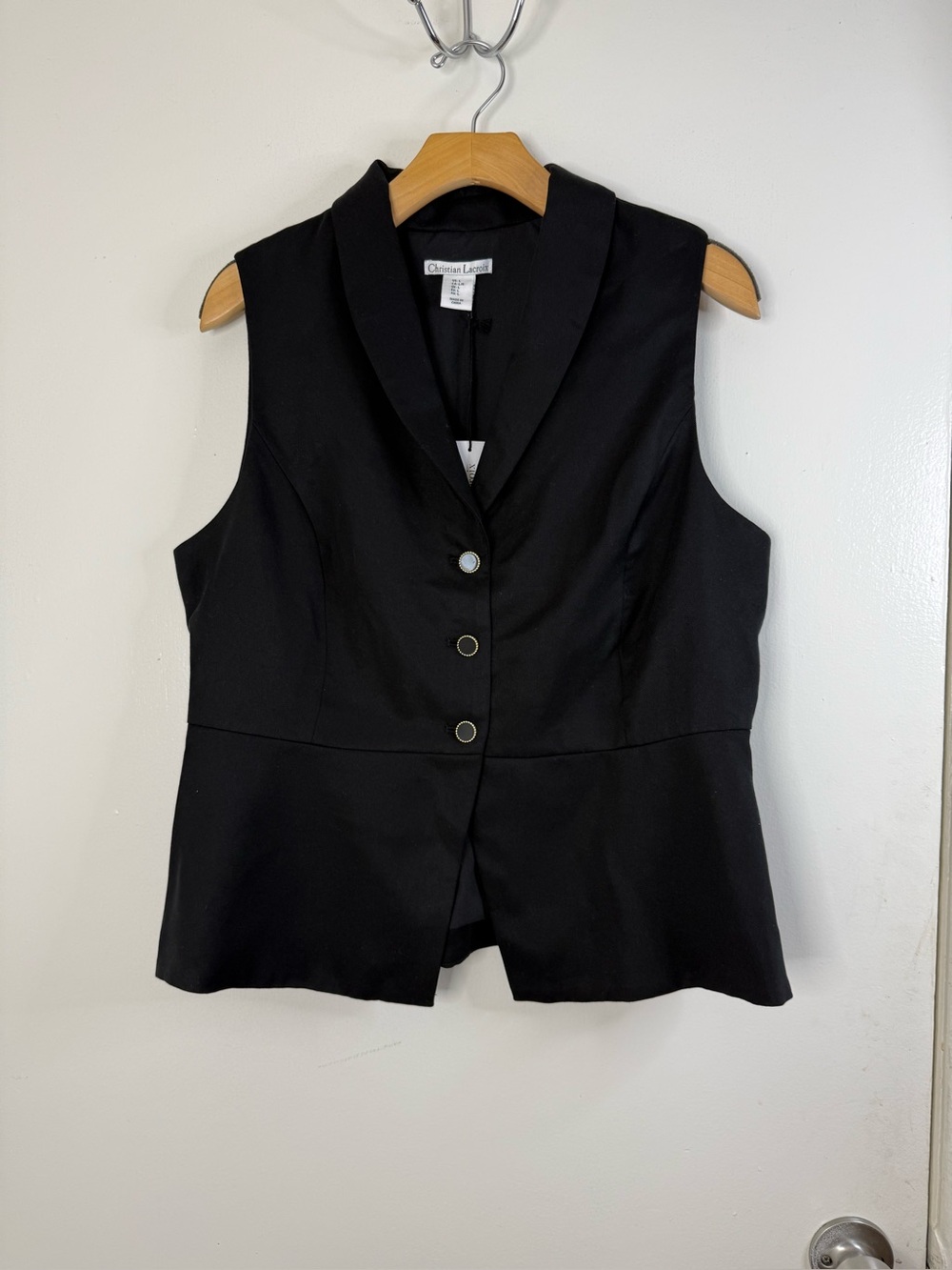 Christian Lacroix NWT black button down vest. Gold accents. L